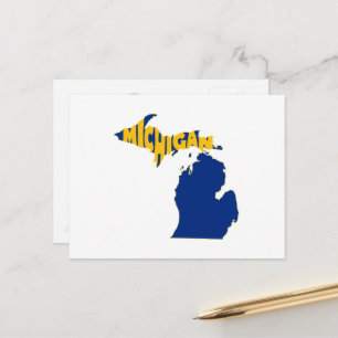 Michigan Map Shaped Word Art Wolverine State Blue Postcard