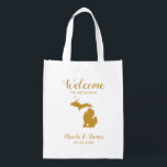 Michigan Map Wedding Welcome Bag, Gold Tote Bag<br><div class="desc">Wedding weekend welcome gift bag for out of town guests to your wedding,  featuring image of Michigan,  with heart you may place at the precise location. Fill tote with your favourite goodies.</div>