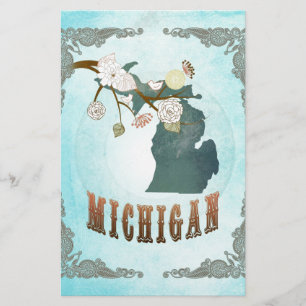 Michigan Map With Lovely Birds