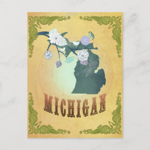 Michigan Map With Lovely Birds Postcard