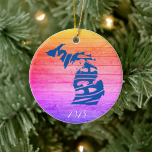 Michigan Merry Christmas - Year - Personalise Ceramic Tree Decoration