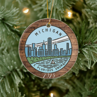 Michigan Merry Christmas - Year - Personalise Ceramic Tree Decoration