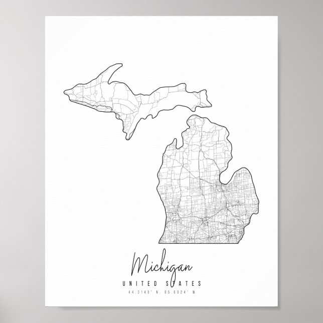 Michigan Minimal Street Map Poster (Front)