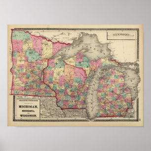 Michigan, Minnesota, and Wisconsin Poster