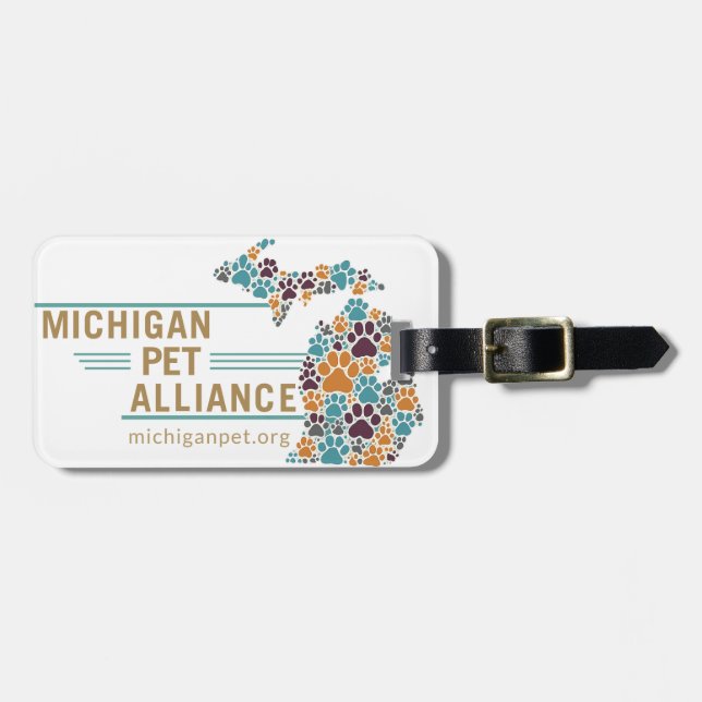 Michigan Paw Prints and One Voice Luggage Tag (Front Horizontal)