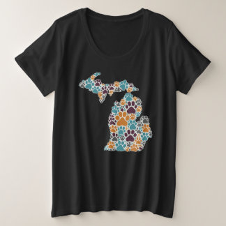 Michigan Paw Prints Plus Size Black T-Shirt