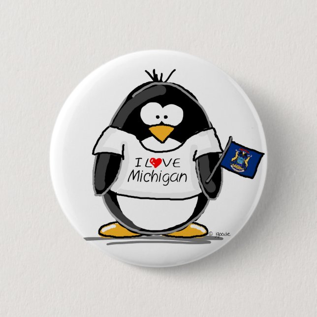 Michigan penguin 6 cm round badge (Front)