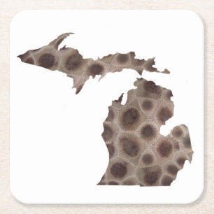 Michigan Petoskey Stone Square Paper Coaster
