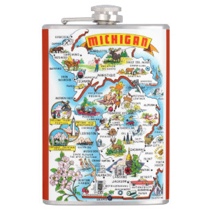 Michigan Postcard Map Hip Flask