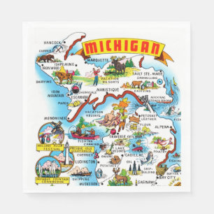 Michigan Postcard Map  Napkin