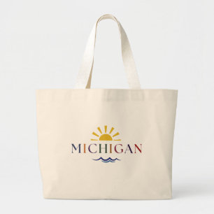 Michigan Rainbow Text Large Tote Bag