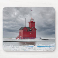 Michigan Red Lighthouse in Winter