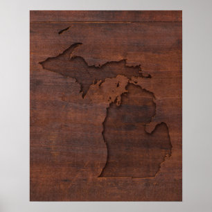Michigan   Red Wood Carving Poster