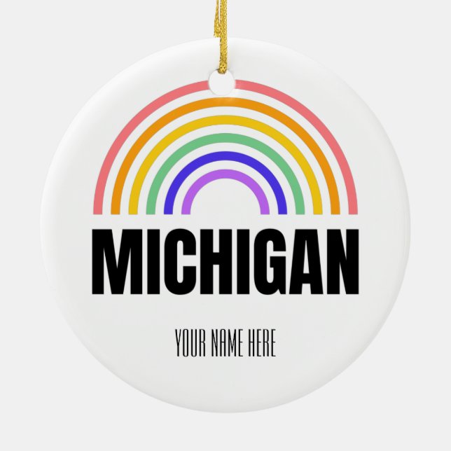 Michigan - Retro - Illustration - Personalised Ceramic Tree Decoration (Back)