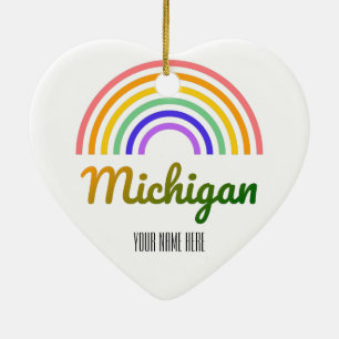 Michigan - Retro - Illustration - Personalised Ceramic Tree Decoration
