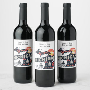 Michigan Retro Silhouette Customisable Wine Label