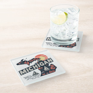 Michigan Retro Silhouette Glass Coaster
