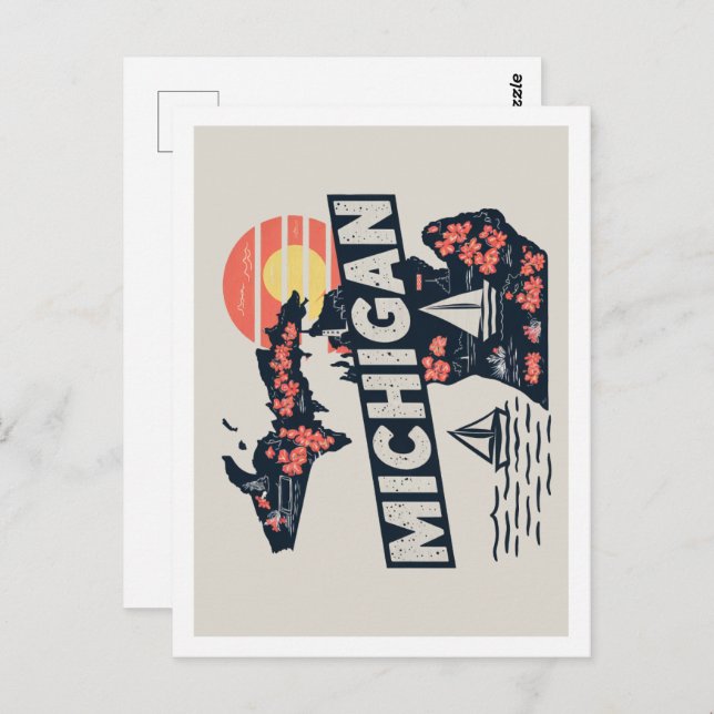 Michigan Retro Travel Design Iconic US States Postcard (Front/Back)