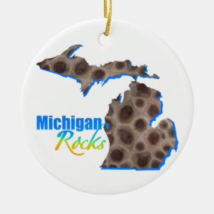 Michigan rocks   Petoskey stone pattern    Ceramic Tree Decoration