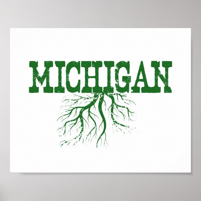 Michigan Roots Green Word Art Poster (Front)