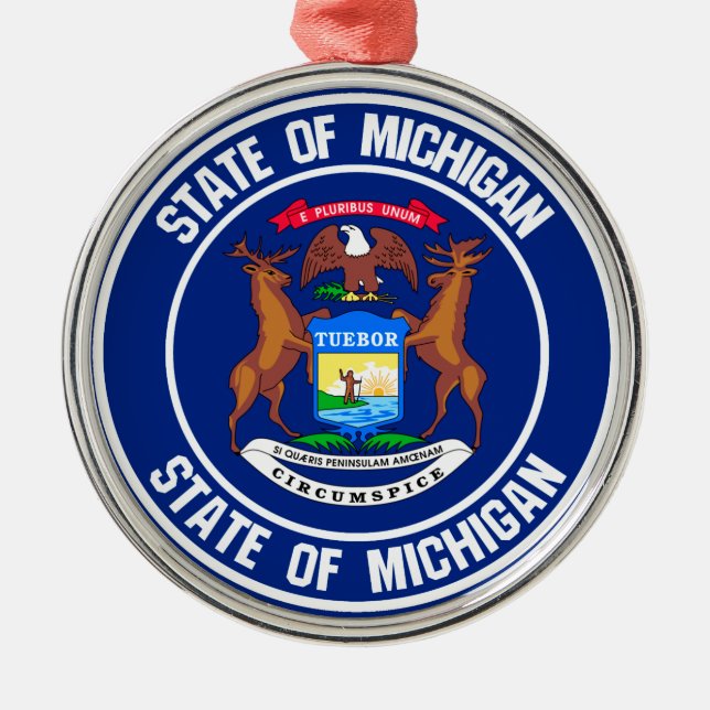 Michigan Round Emblem Metal Tree Decoration (Front)