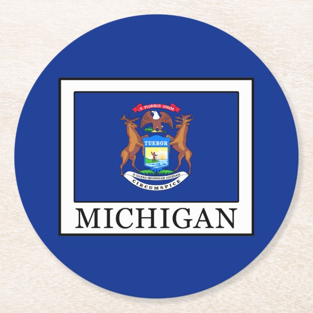Michigan Round Paper Coaster (Front)