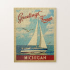 Michigan Sailboat Vintage Travel