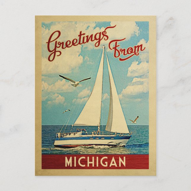 Michigan Sailboat Vintage Travel Postcard (Front)
