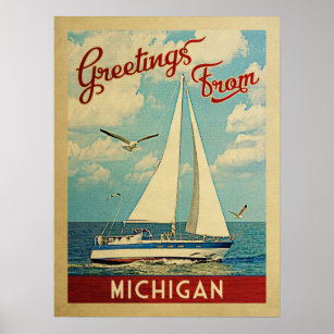Michigan Sailboat Vintage Travel Poster