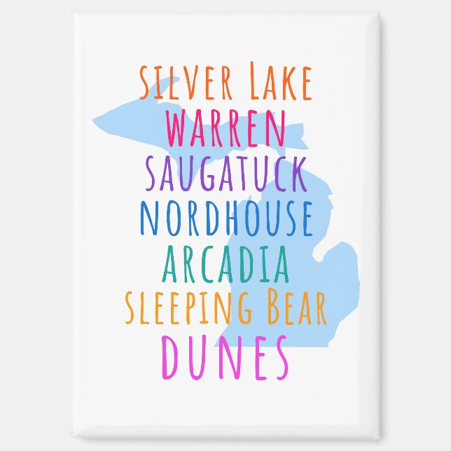 Michigan Sand Dunes Rainbow Text Magnet  (Front)