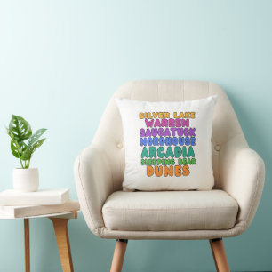 Michigan Sand Dunes Rainbow Text Throw Pillow