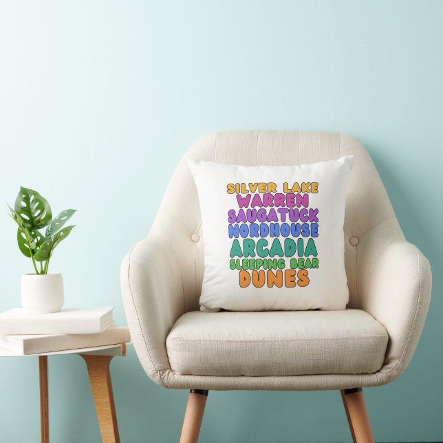 Michigan Sand Dunes Rainbow Text Throw Pillow (Chair)