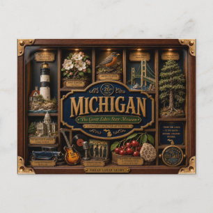 Michigan Shadow Box 3D Figurine State Postcard