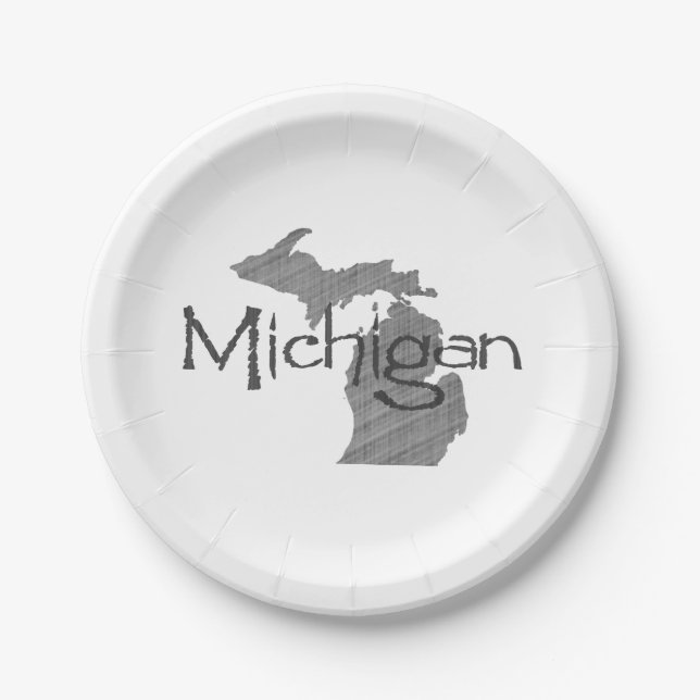 Michigan Shaped Grey Michigander Paper Party Plate (Front)