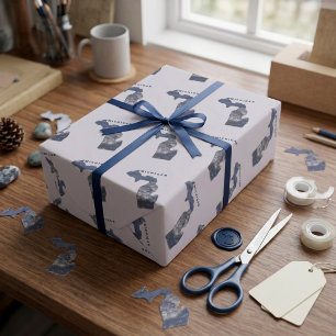 Michigan Shaped Waves Wrapping Paper