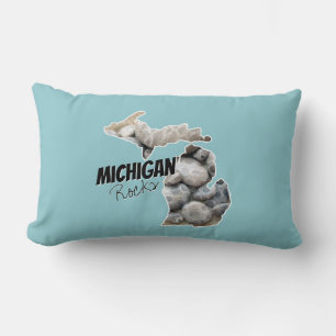 Michigan Silhouette Filled With Petoskey Stones Lumbar Cushion