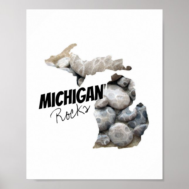 Michigan Silhouette Filled With Petoskey Stones Poster (Front)