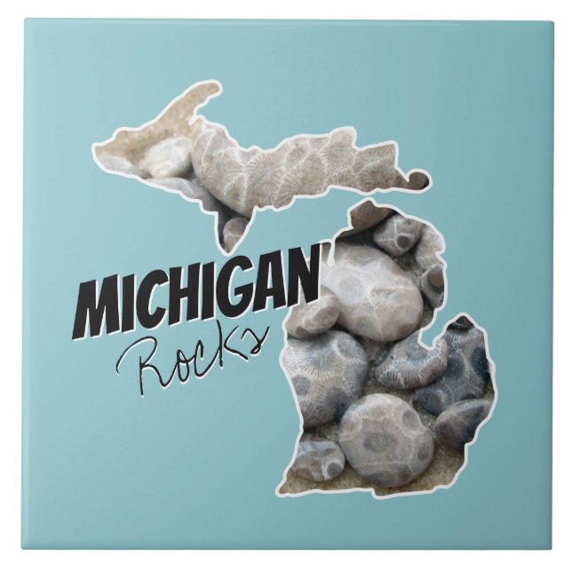 Michigan Silhouette Filled With Petoskey Stones Tile (Front)