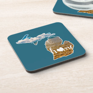 Michigan Silhouette With Home And Lake Photo Coaster
