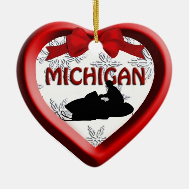 Michigan Snowmobile Heart Christmas Ornament (Front)