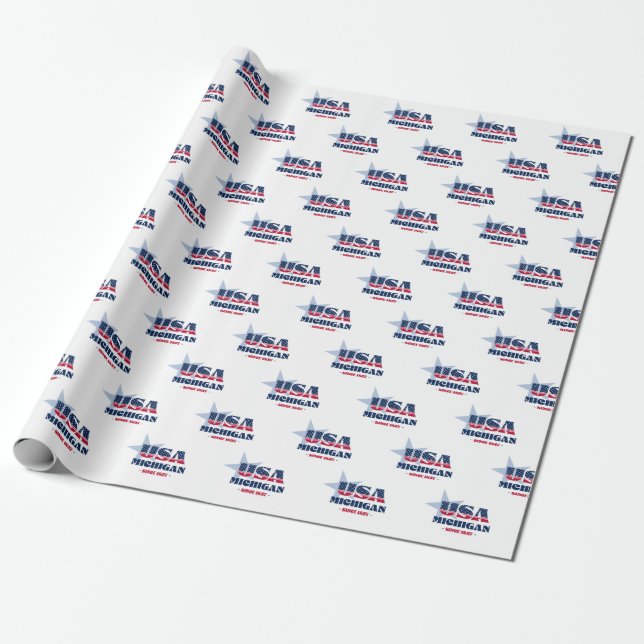 Michigan Stars and Stripes State Wrapping Paper (Unrolled)