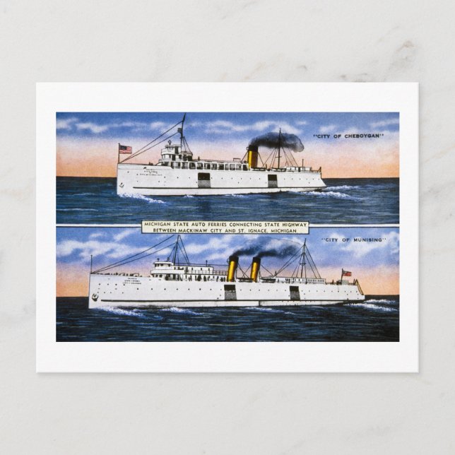 Michigan State Auto Ferries Postcard (Front)