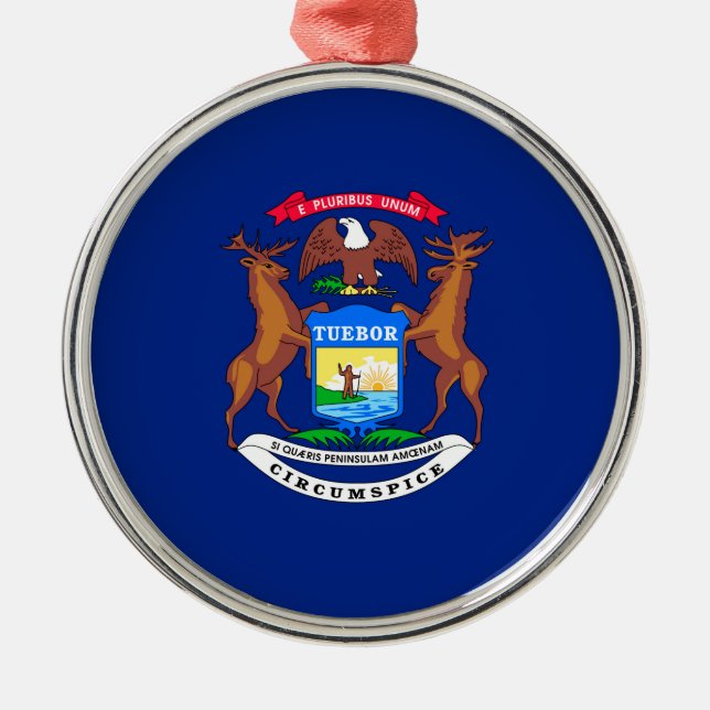 Michigan State Flag Design Metal Tree Decoration (Front)