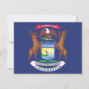 Michigan State Flag Great Lakes State Seal Moose Postcard