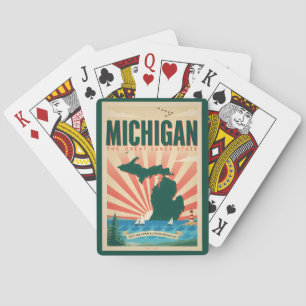 Michigan State Illustration Travel Art Vintage Playing Cards