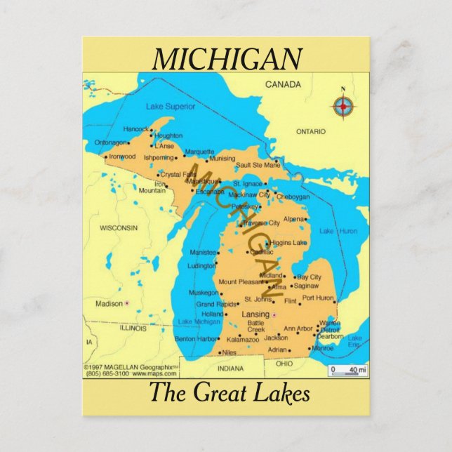 Michigan State  Map Postcard (Front)
