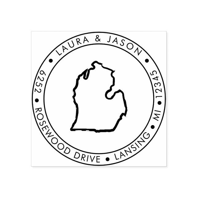 Michigan State Map Return Address Wood Art Stamp (Imprint)