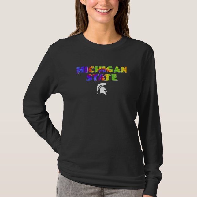 Michigan State MSU Spartans Pride Rainbow Tie Dye T-Shirt (Front)