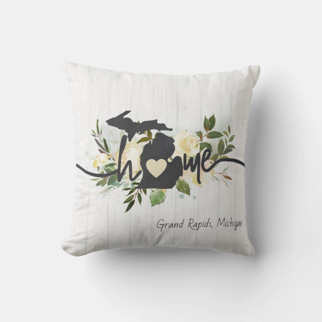 Michigan State Personalised Your Home City Rustic Cushion (Front)