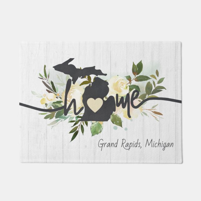 Michigan State Personalised Your Home City Rustic Doormat (Front)